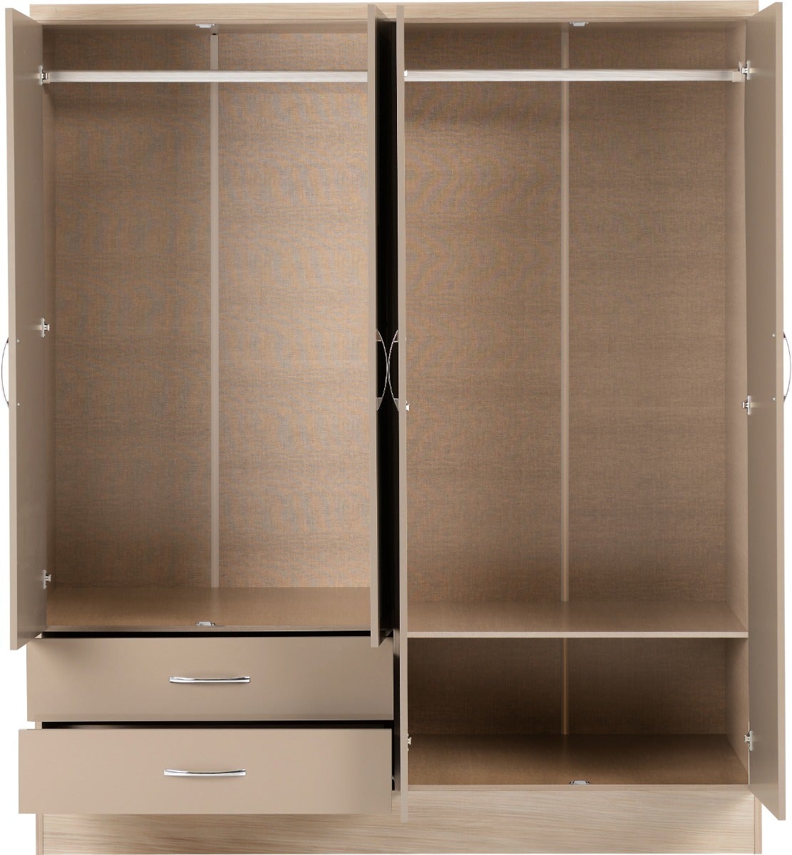 Nevada 4 Door 2 Drawer Wardrobe Bedroom Set - Oyster Gloss/Light Oak Effect Veneer - view 4