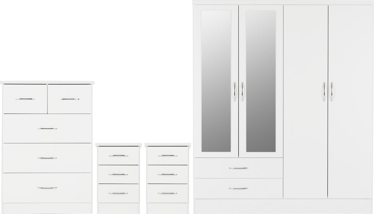 Nevada 4 Door 2 Drawer Wardrobe Bedroom Set - White Gloss - view 2