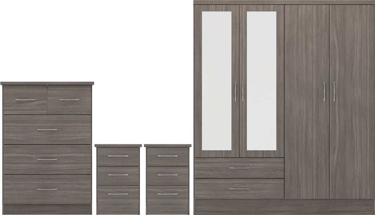 Nevada 4 Door 2 Drawer Wardrobe Bedroom Set - Black Wood Grain - view 2