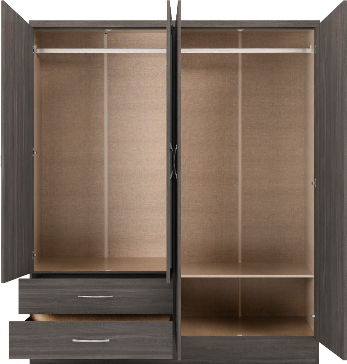 Nevada 4 Door 2 Drawer Wardrobe Bedroom Set - Black Wood Grain - view 5