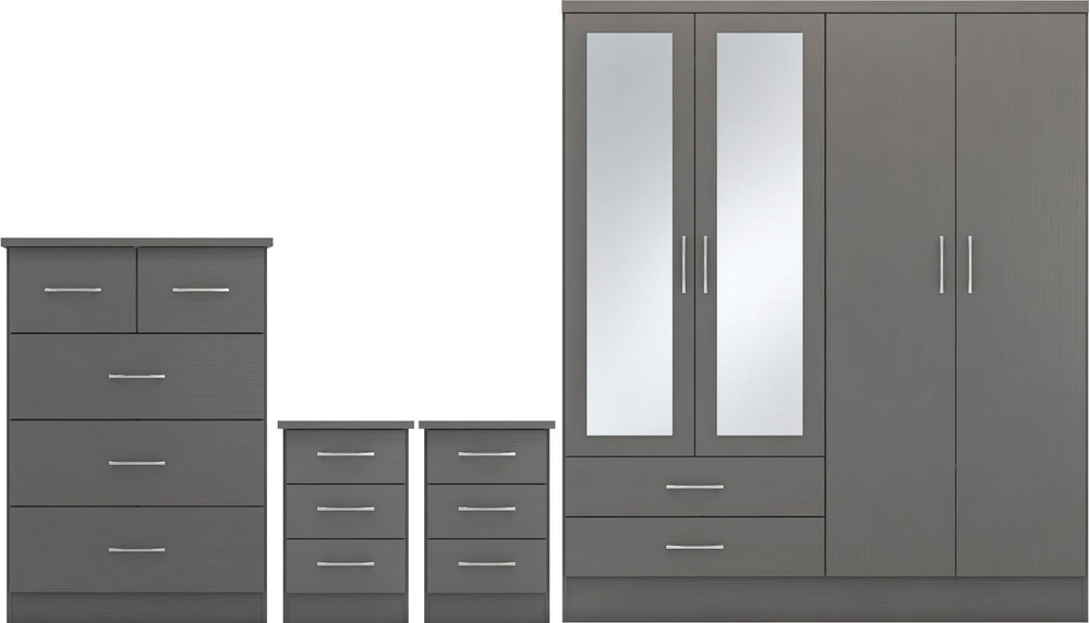 Nevada 4 Door 2 Drawer Wardrobe Bedroom Set
