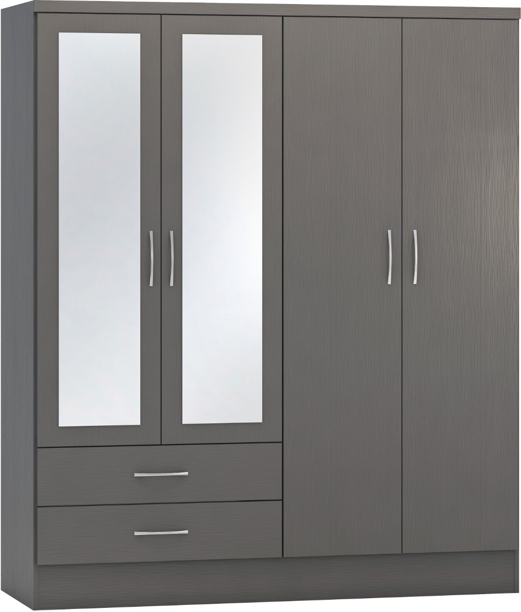 Nevada 4 Door 2 Drawer Wardrobe Bedroom Set - 3D Effect Grey - view 3