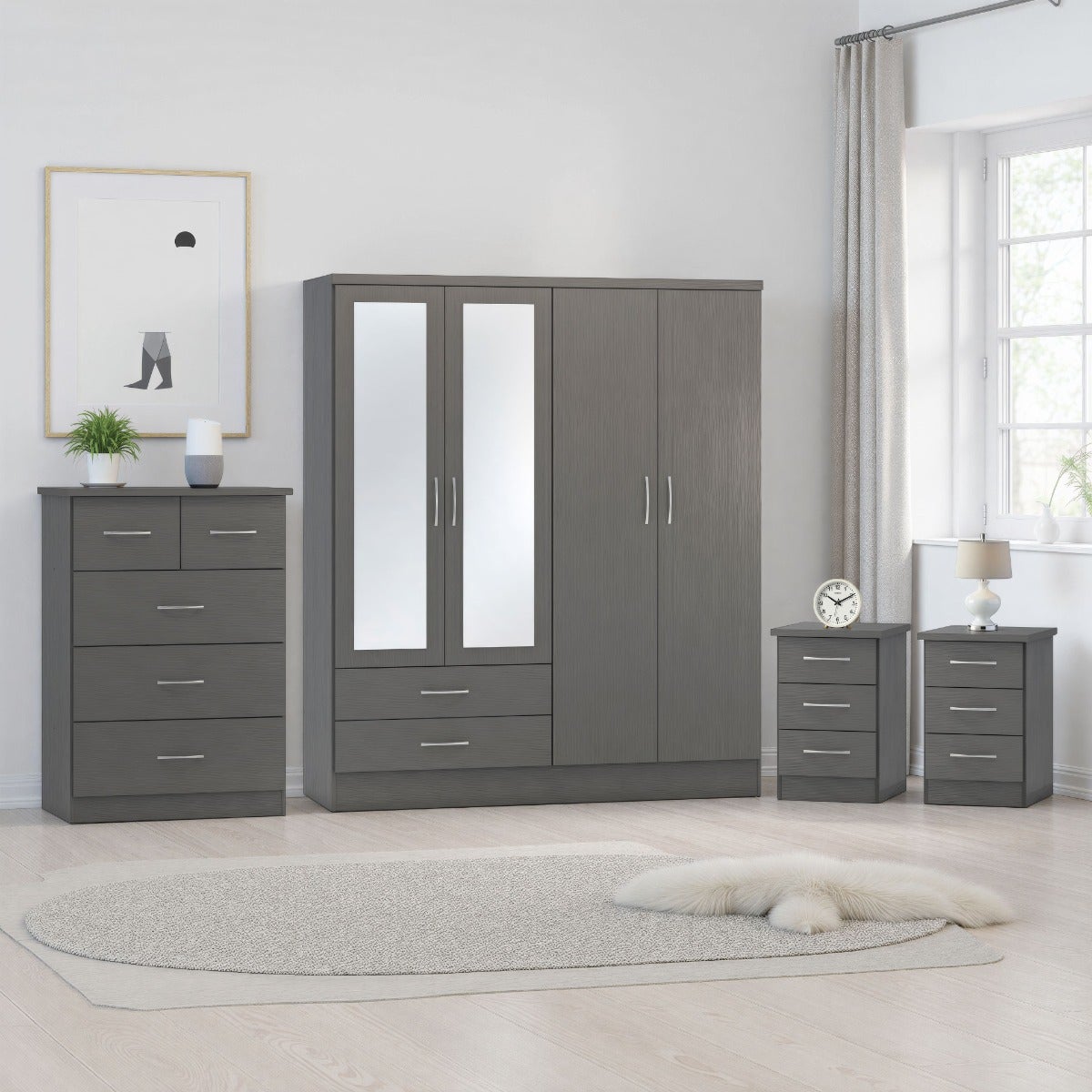 Nevada 4 Door 2 Drawer Wardrobe Bedroom Set - 3D Effect Grey - view 18