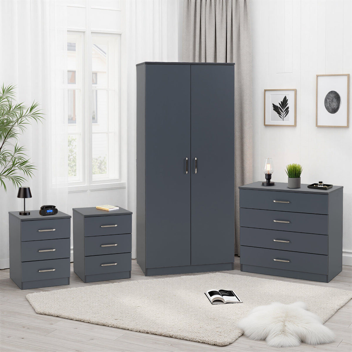 Dakota 2 Door Wardrobe Bedroom Set - Dark Grey