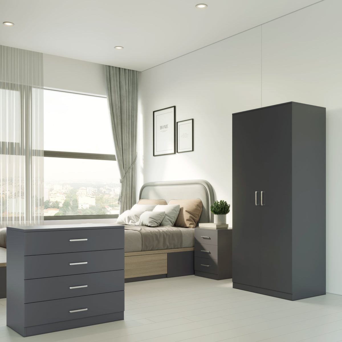 Dakota 2 Door Wardrobe Bedroom Set - Dark Grey - view 8