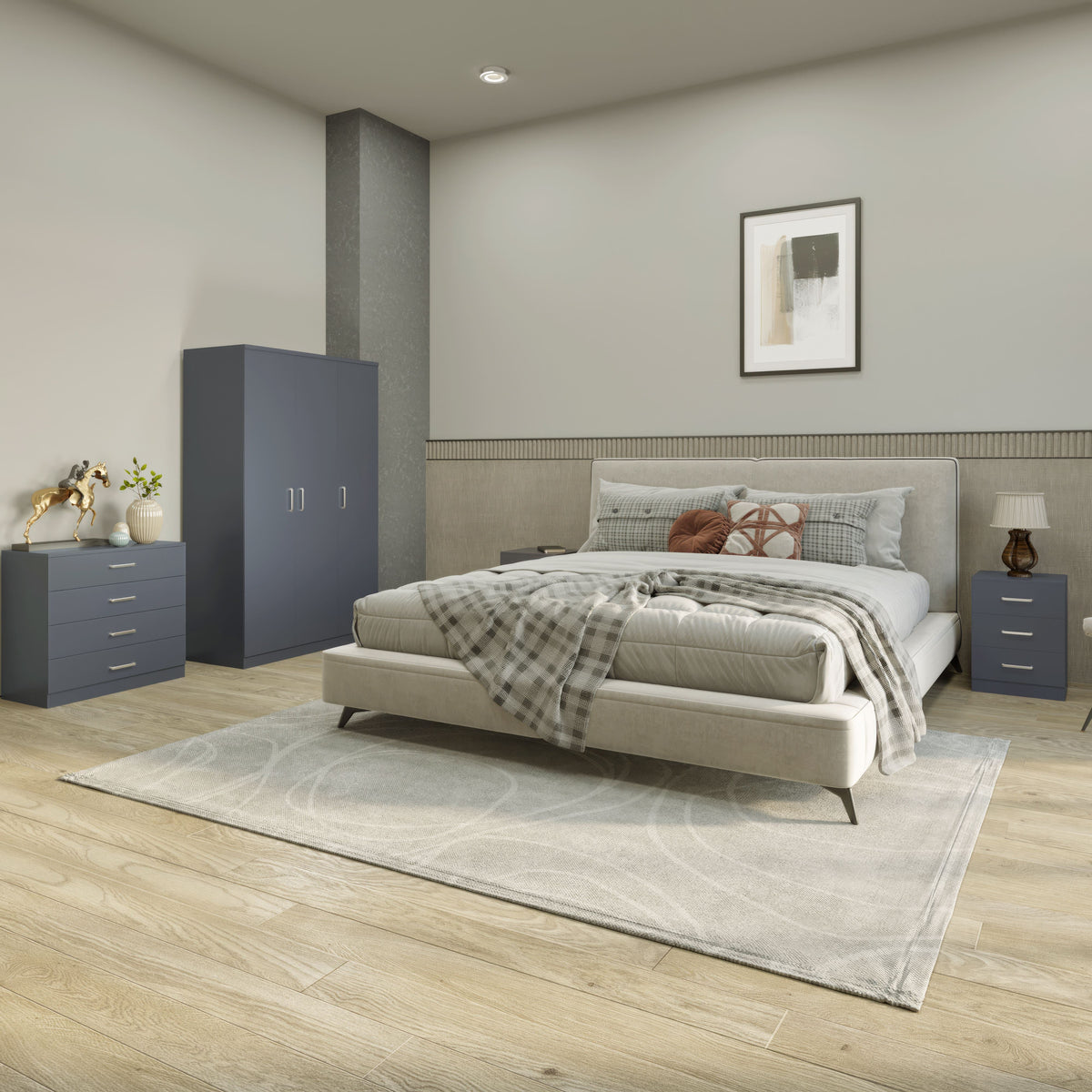 Dakota 3 Door Wardrobe Bedroom Set - Dark Grey - view 8