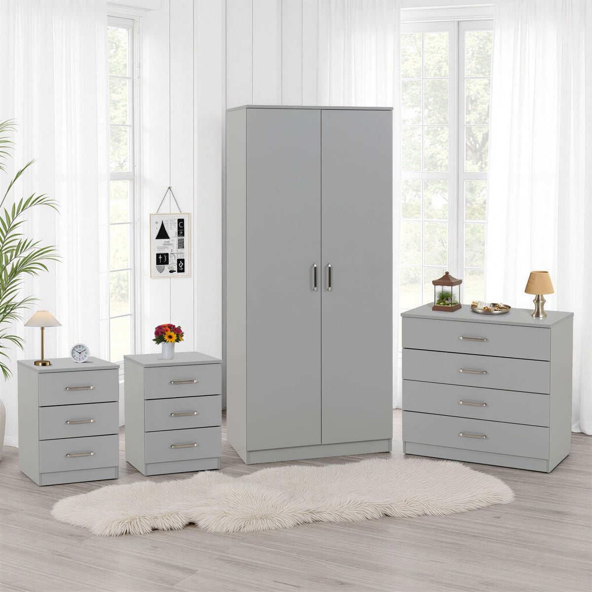 Dakota 2 Door Wardrobe Bedroom Set - Light Grey