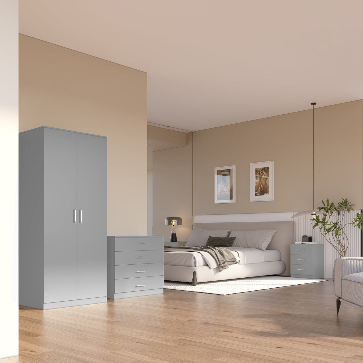 Dakota 2 Door Wardrobe Bedroom Set - Light Grey - view 8