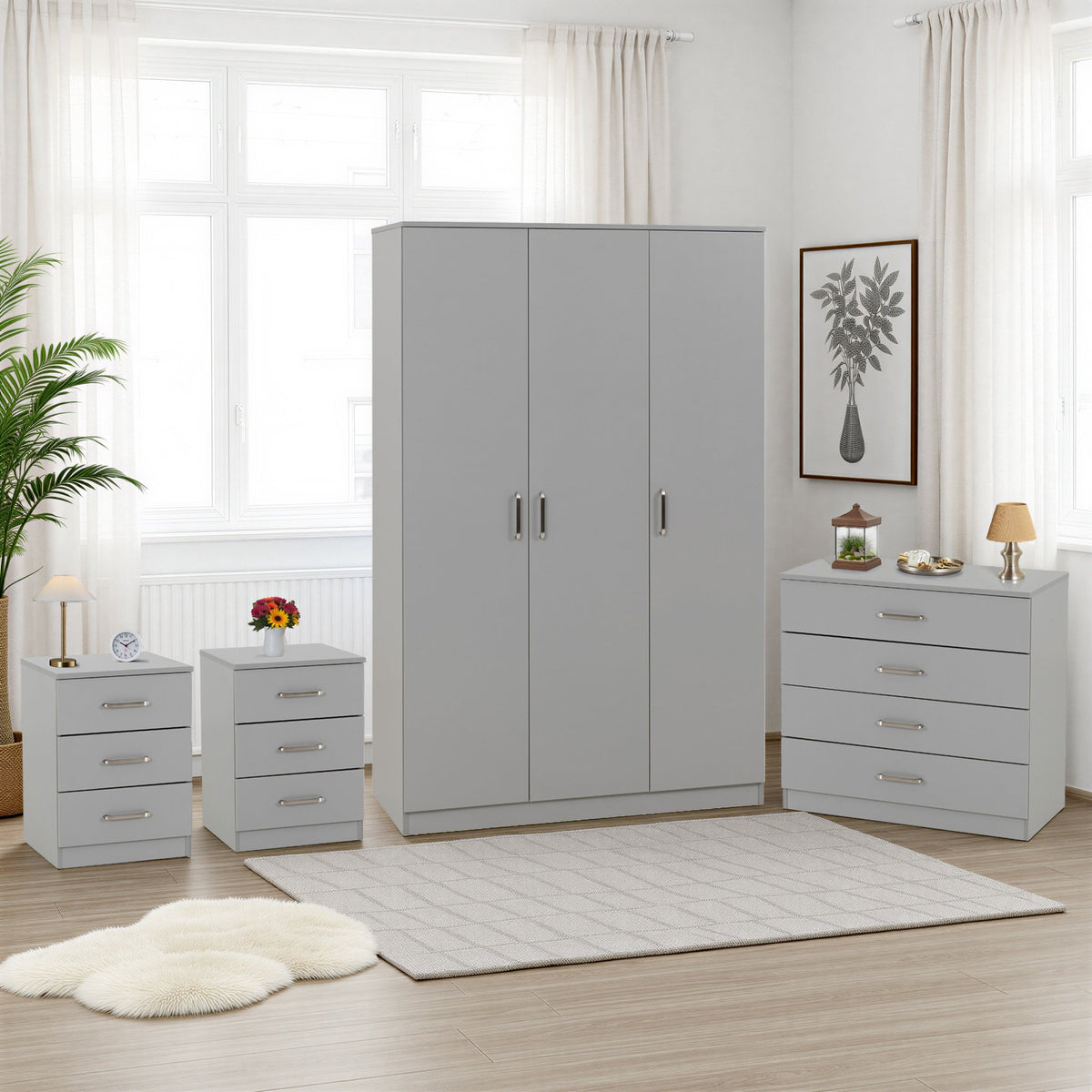 Dakota 3 Door Wardrobe Bedroom Set - Light Grey