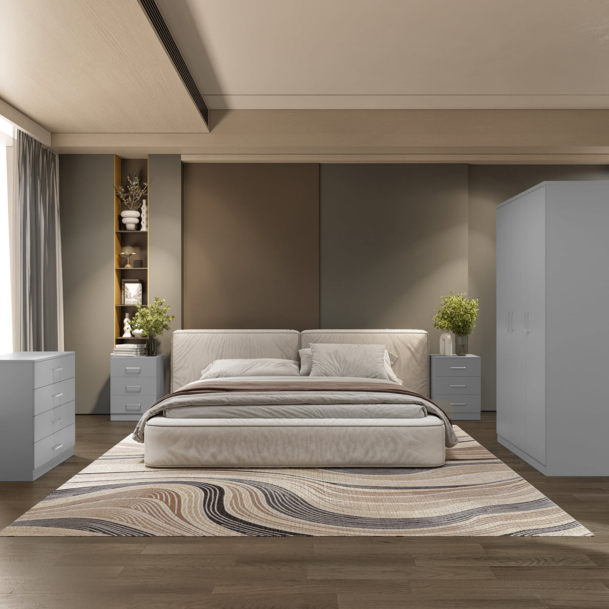 Dakota 3 Door Wardrobe Bedroom Set - Light Grey - view 8