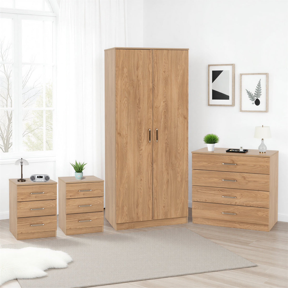 Dakota 2 Door Wardrobe Bedroom Set - Oak Effect