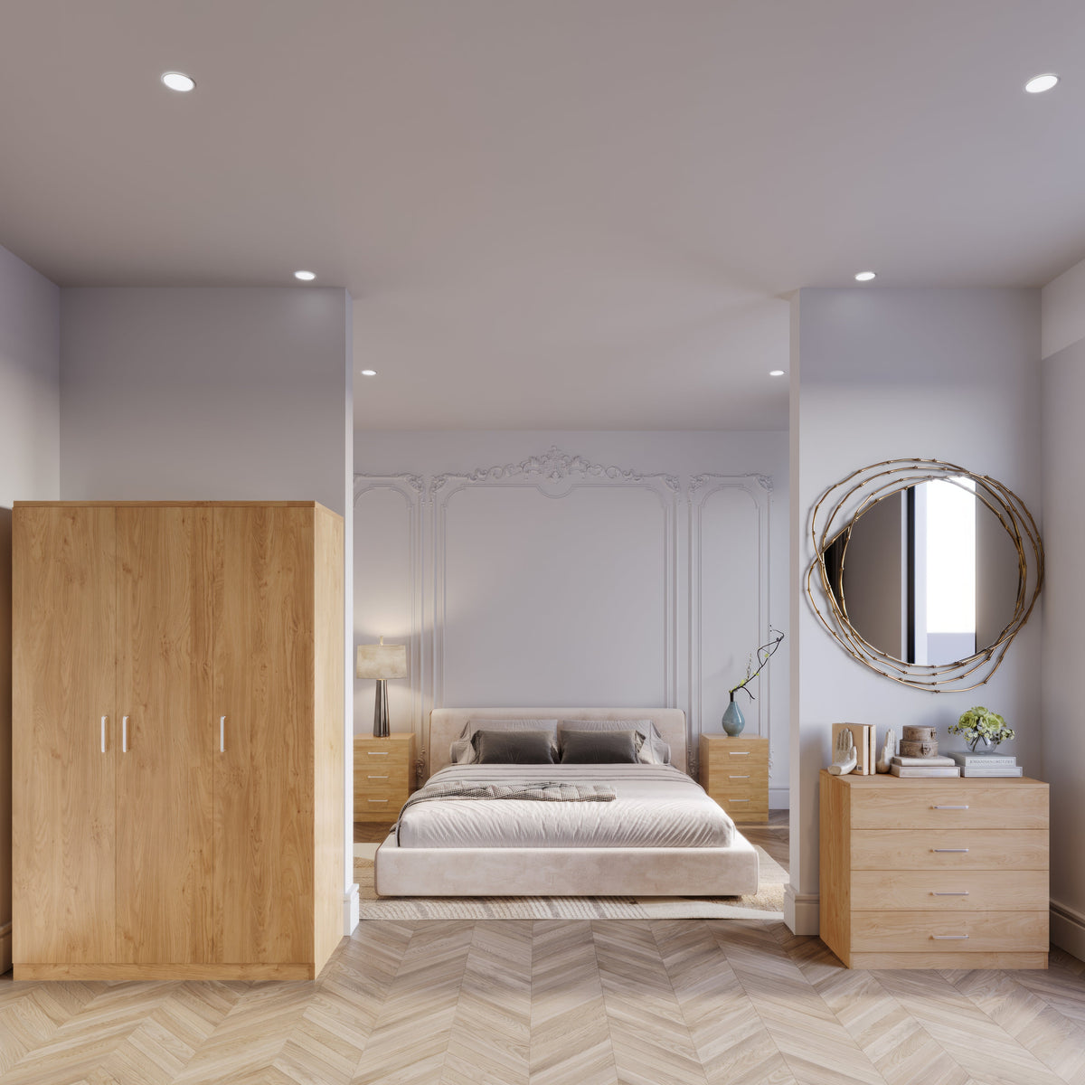 Dakota 3 Door Wardrobe Bedroom Set - Oak Effect - view 25