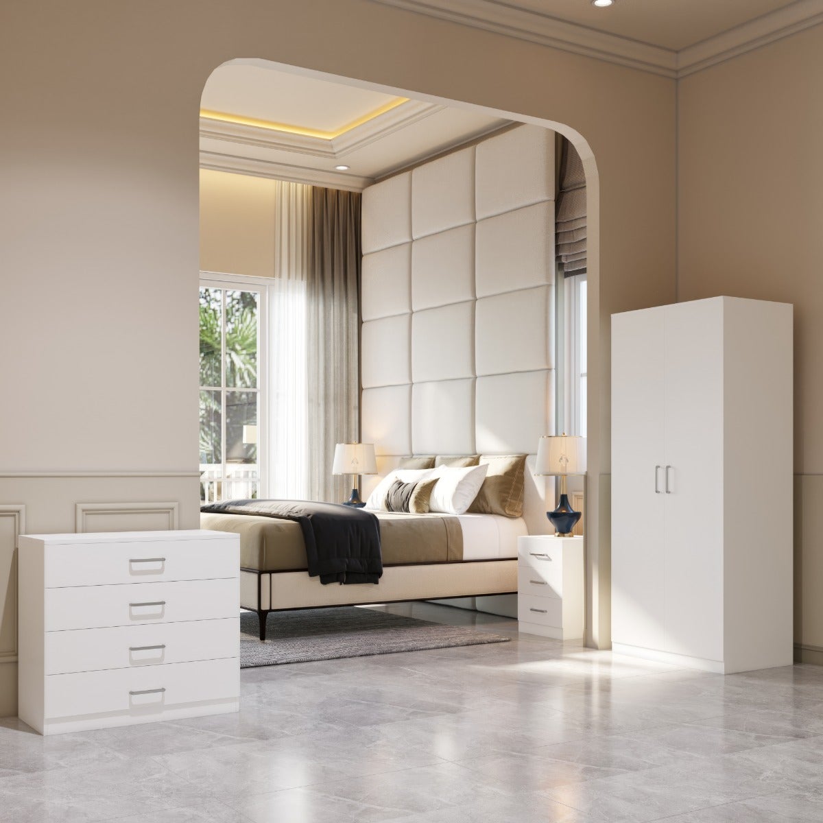 Dakota 2 Door Wardrobe Bedroom Set - White - view 20