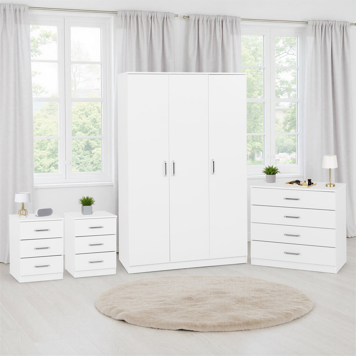 Dakota 3 Door Wardrobe Bedroom Set - White