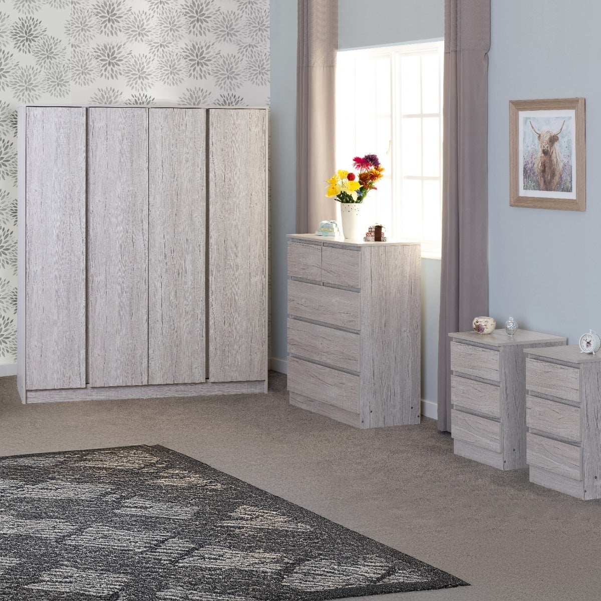 Malvern 4 Door Wardrobe Bedroom Set - Urban Snow - view 3