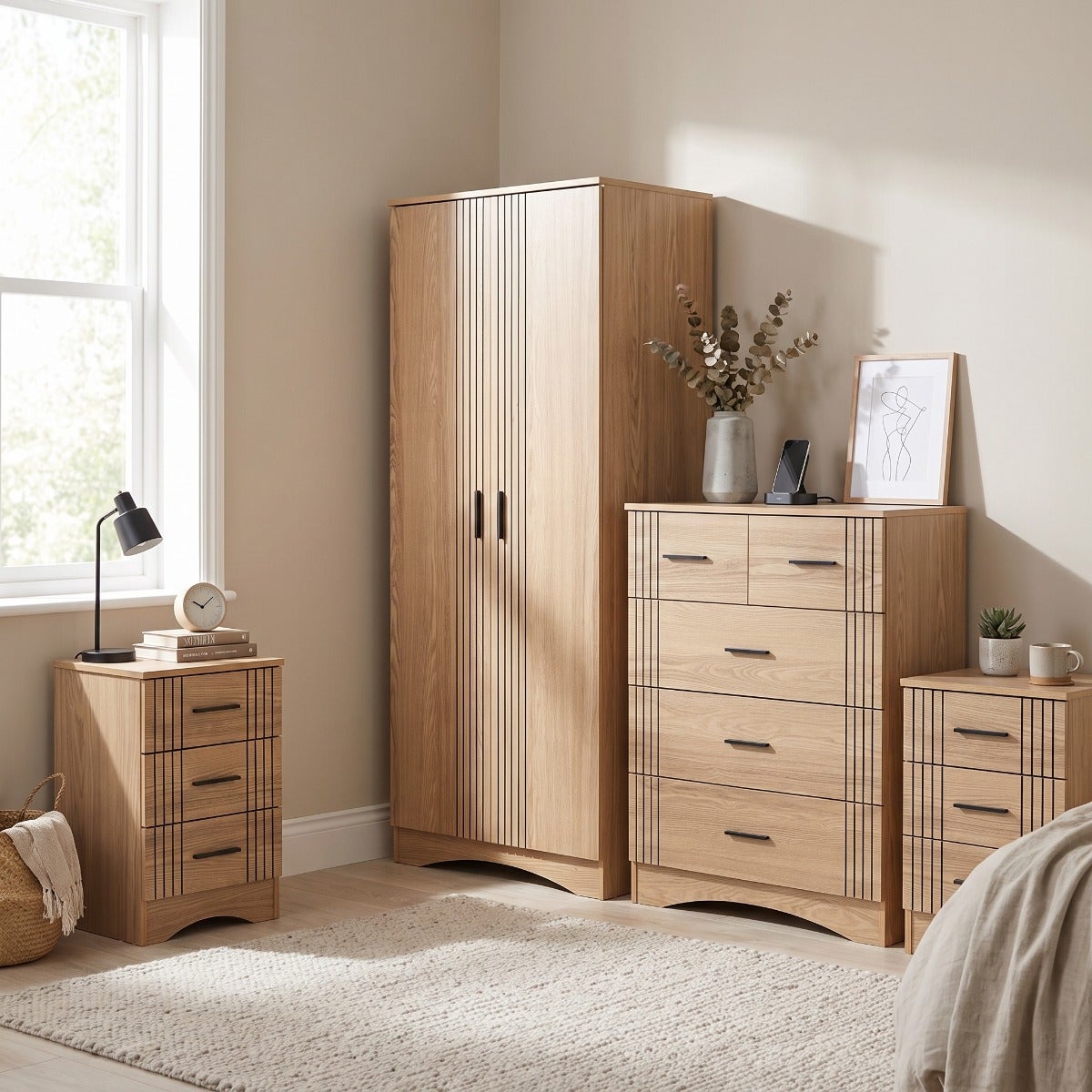 Tessa 2 Door Wardrobe Bedroom Set - Natural Oak Effect