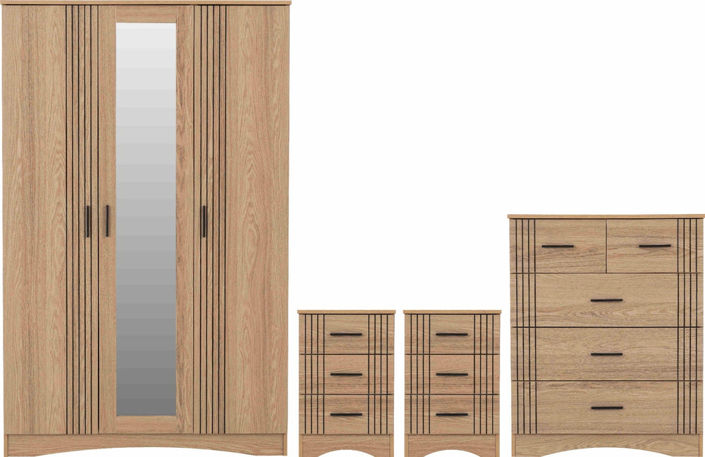 Tessa 3 Door Mirrored Wardrobe Bedroom Set