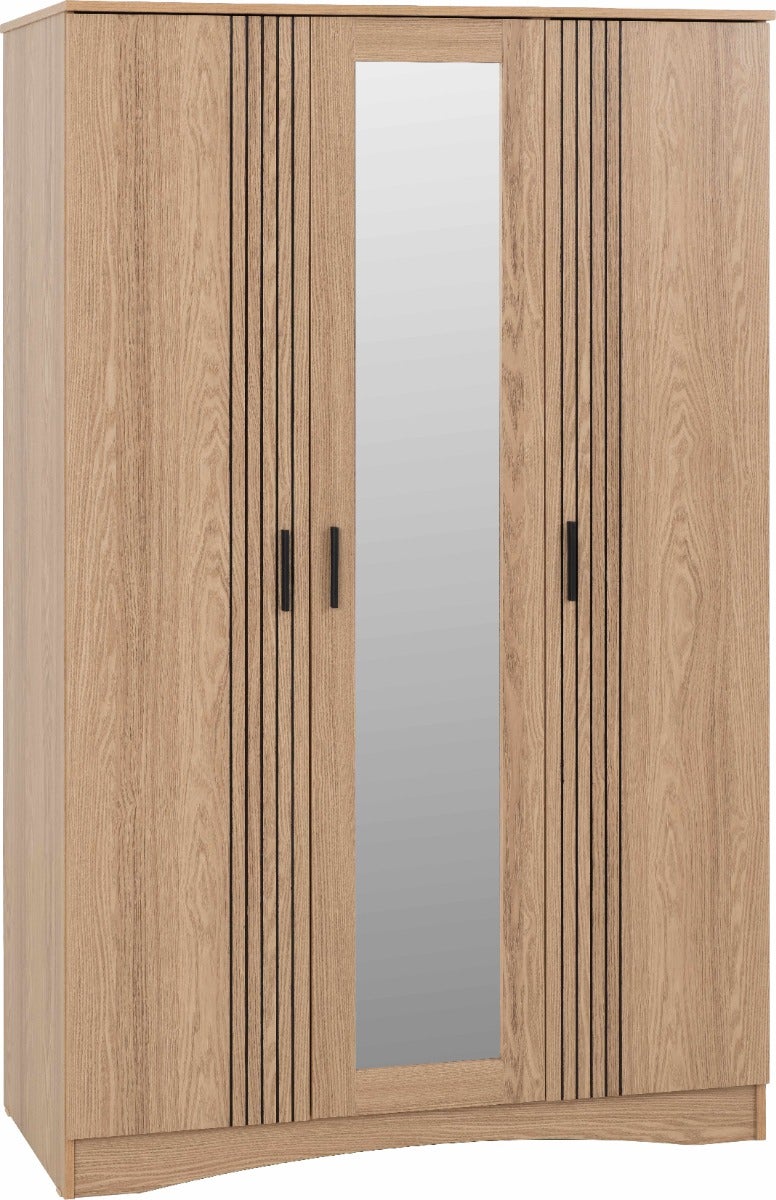 Tessa 3 Door Mirrored Wardrobe Bedroom Set - Natural Oak Effect - view 3