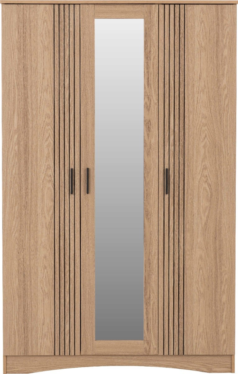 Tessa 3 Door Mirrored Wardrobe Bedroom Set - Natural Oak Effect - view 4