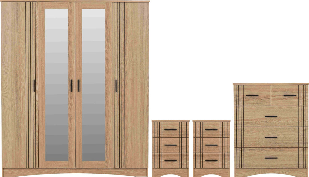 Tessa 4 Door Mirrored Wardrobe Bedroom Set