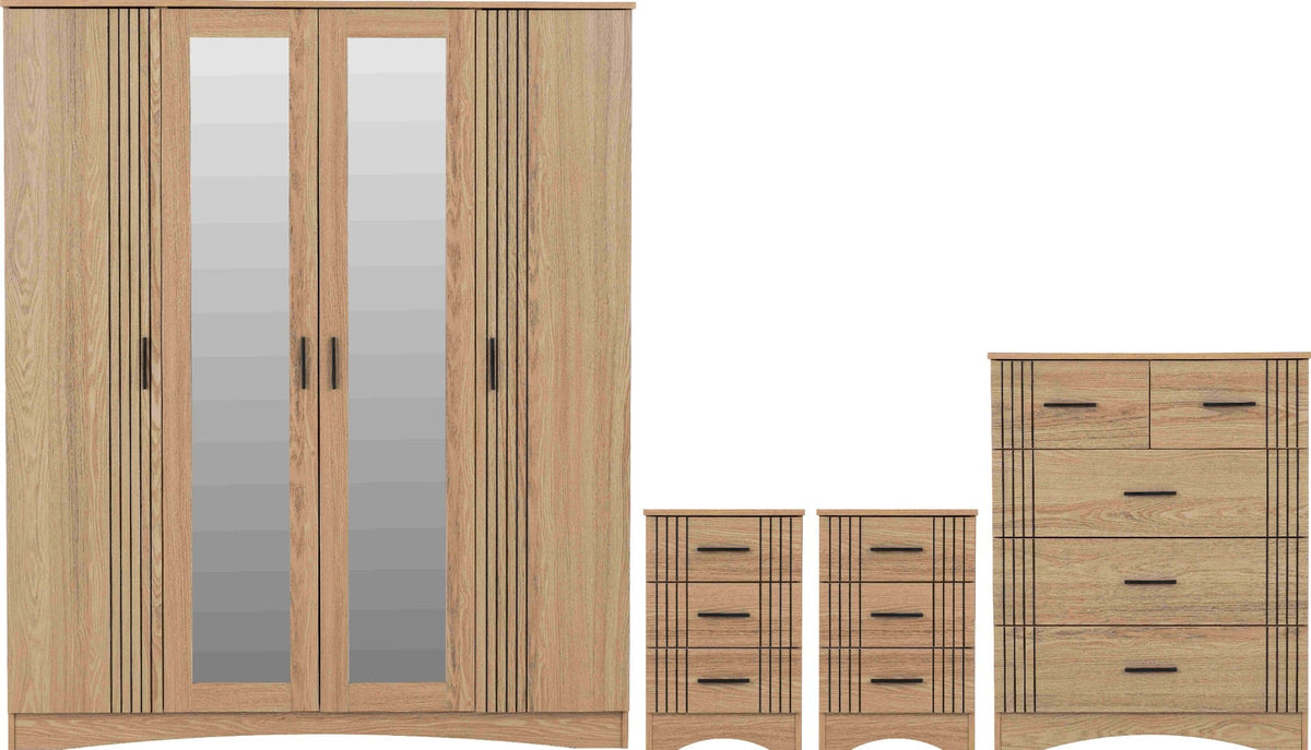 Tessa 4 Door Mirrored Wardrobe Bedroom Set - Natural Oak Effect - view 2