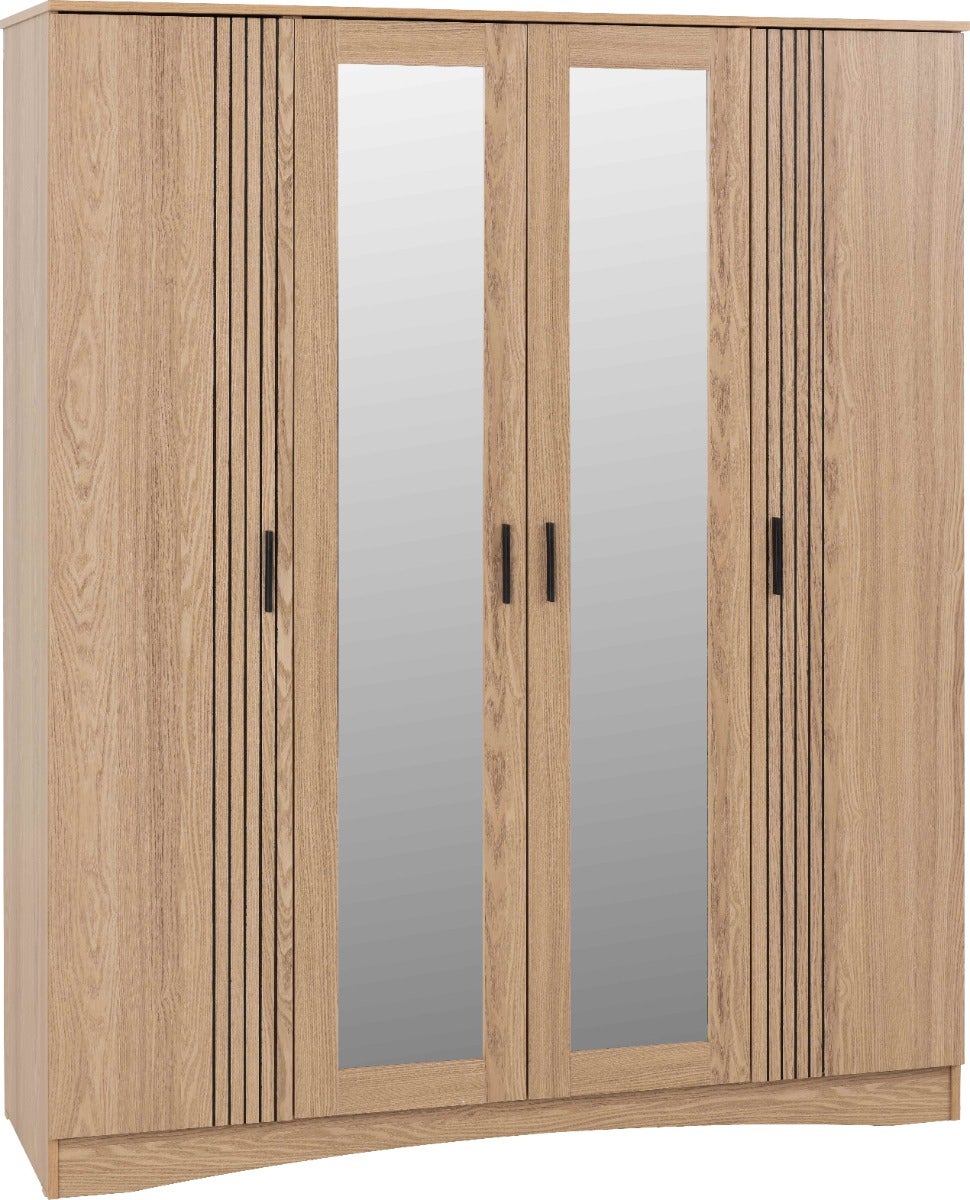 Tessa 4 Door Mirrored Wardrobe Bedroom Set - Natural Oak Effect - view 3