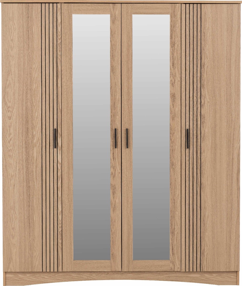Tessa 4 Door Mirrored Wardrobe Bedroom Set - Natural Oak Effect - view 4