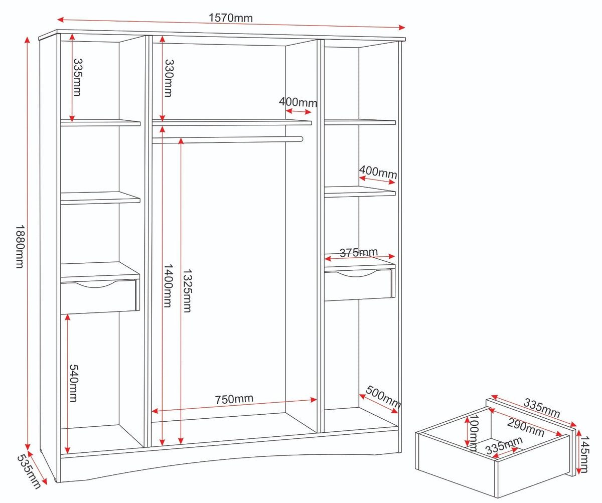 Tessa 4 Door Mirrored Wardrobe Bedroom Set - Natural Oak Effect - view 22