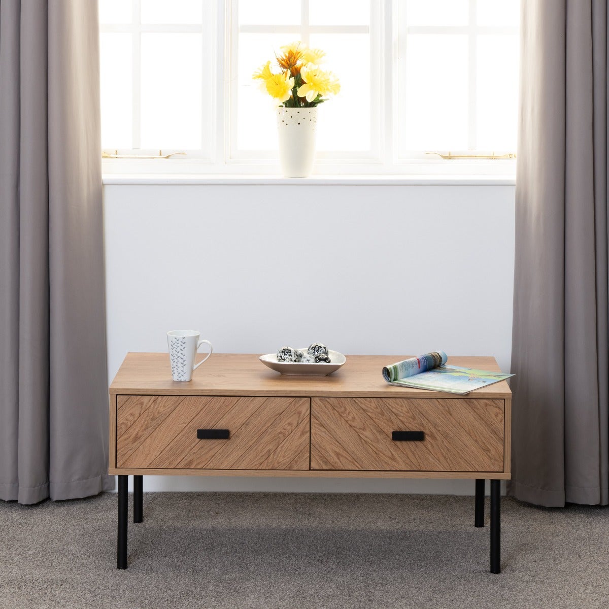 Leon 2 Drawer Coffee Table - Medium Oak Effect - view 9