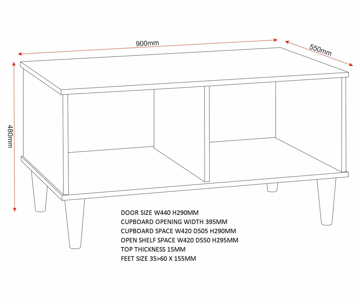 Tessa 1 Door Coffee Table - Natural Oak Effect - view 2