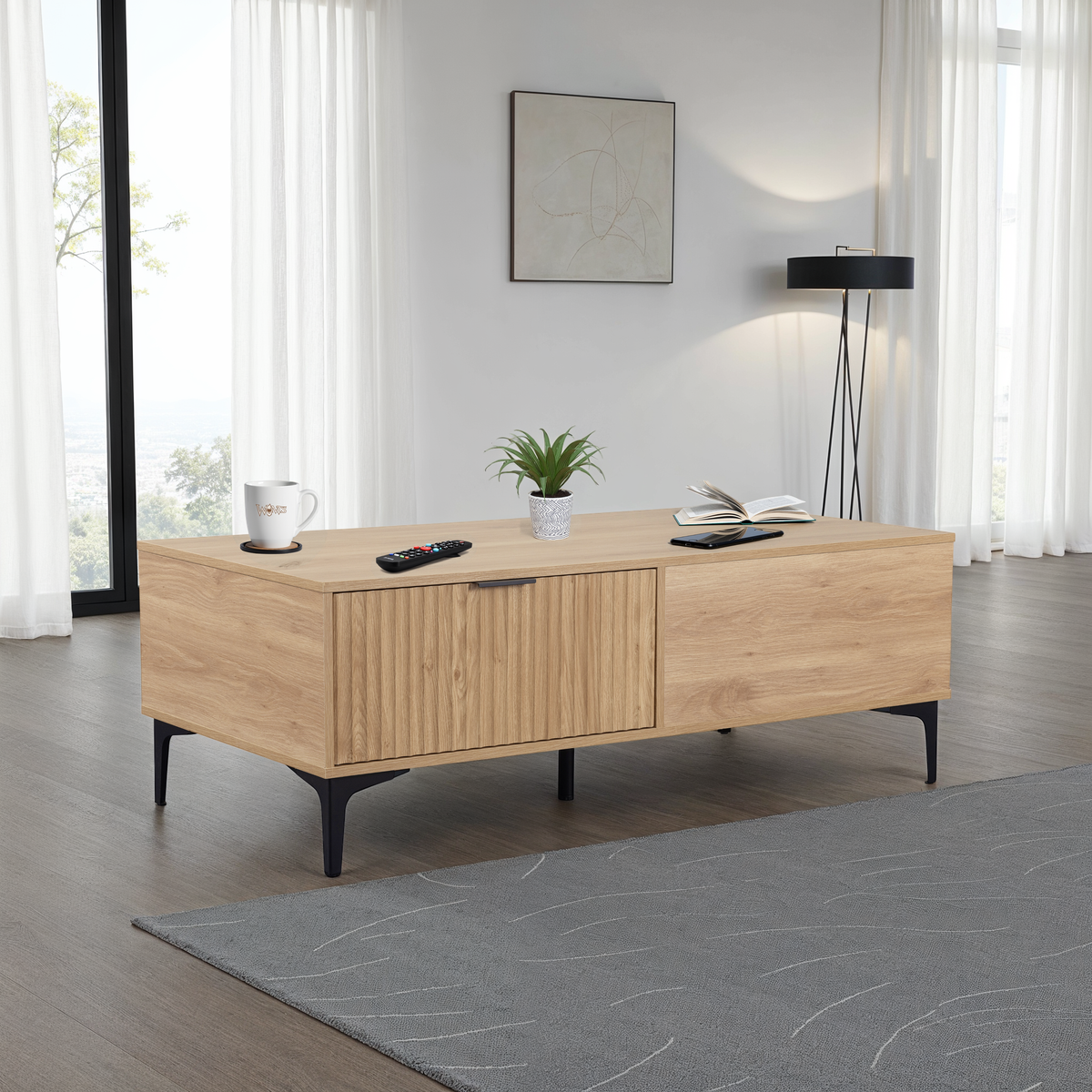 Miami 2 Drawer Coffee Table - Oak Effect/Black