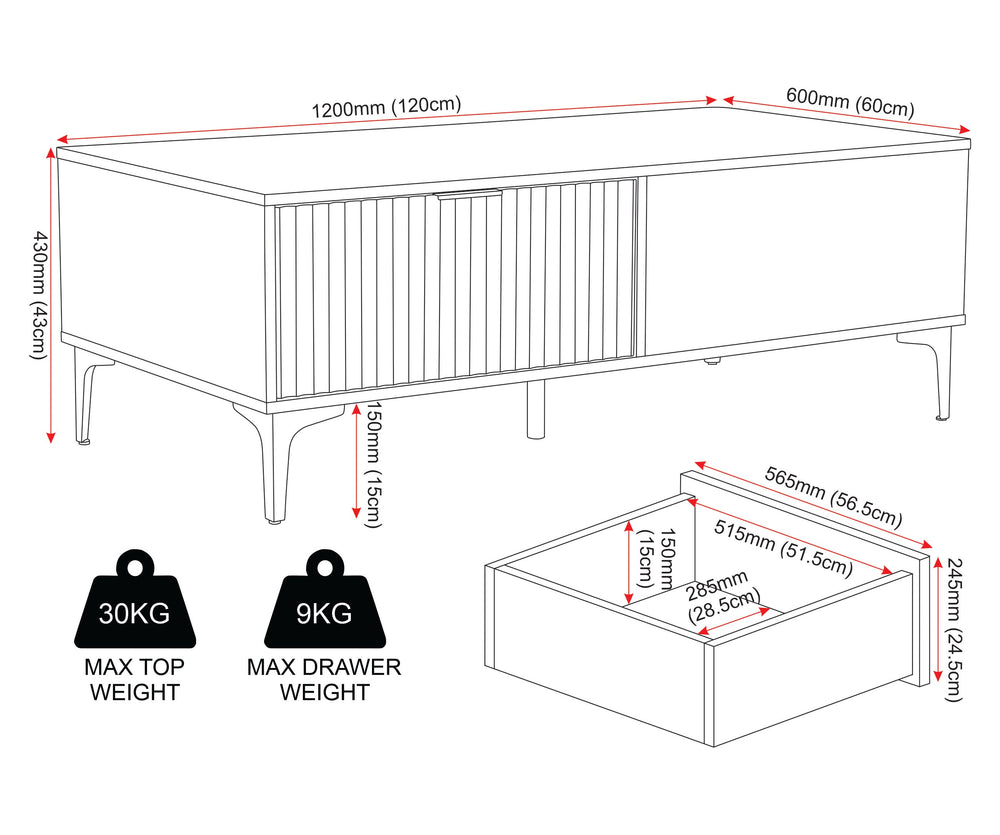 Miami 2 Drawer Coffee Table