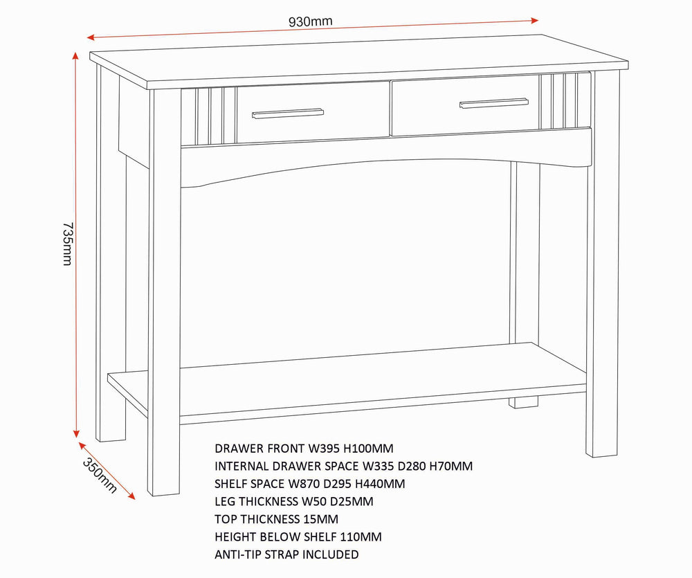 Tessa 2 Drawer Console Table