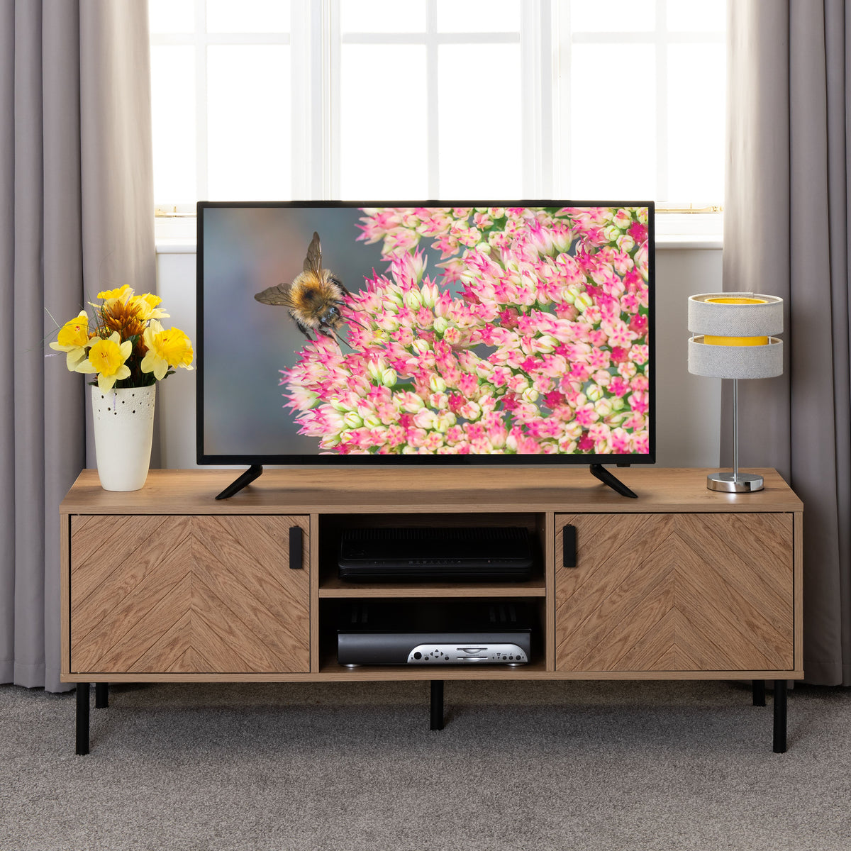 Leon 2 Door TV Unit - Medium Oak Effect - view 2
