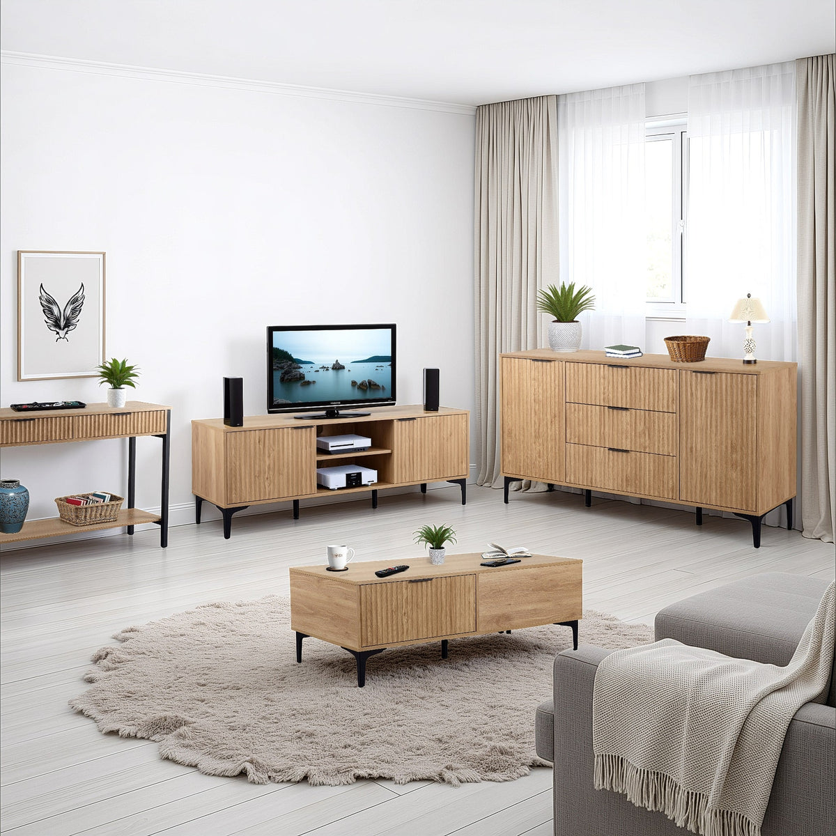 Miami 2 Door TV Unit - Oak Effect/Black - view 8