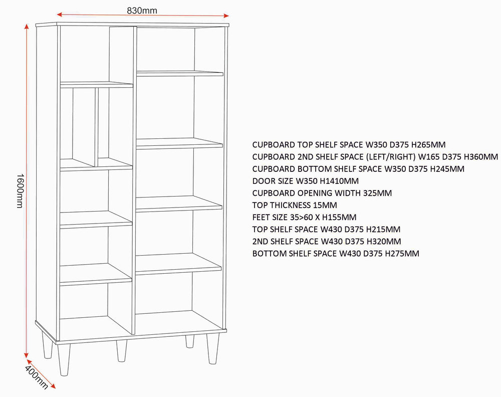 Tessa 1 Door Bookcase Unit