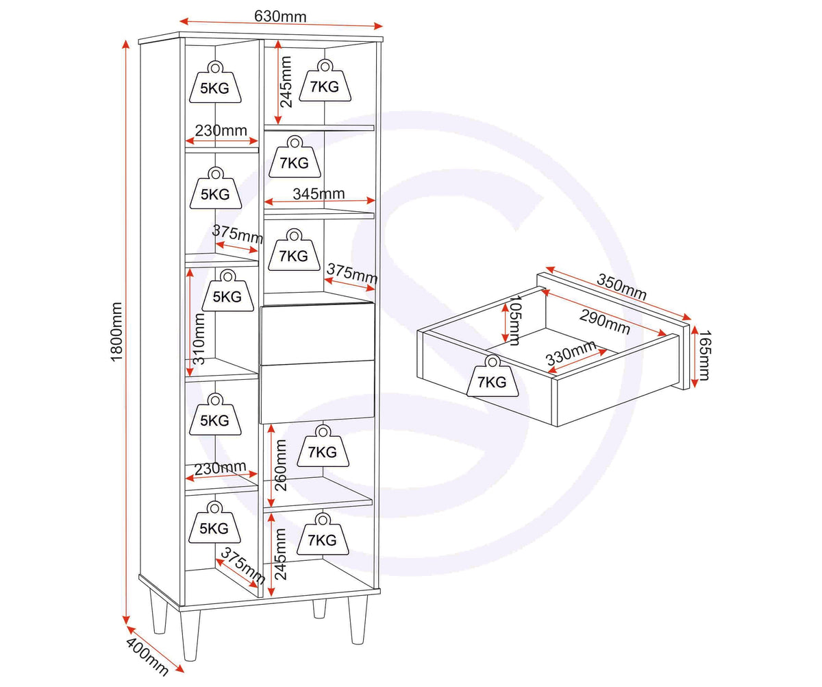 Tessa 1 Door 2 Drawer Bookcase Unit - Natural Oak Effect - view 3