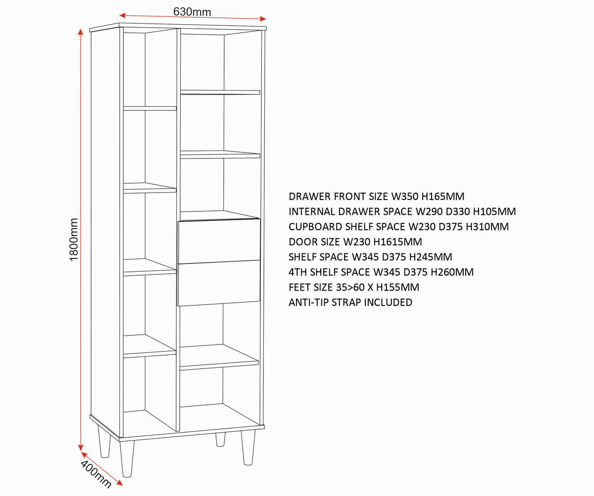 Tessa 1 Door 2 Drawer Bookcase Unit - Natural Oak Effect - view 2