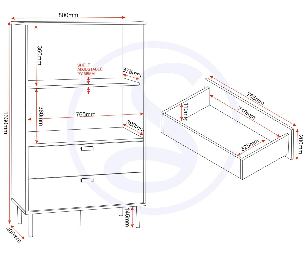 Leon 2 Door 2 Drawer Cabinet - Medium Oak Effect - view 3