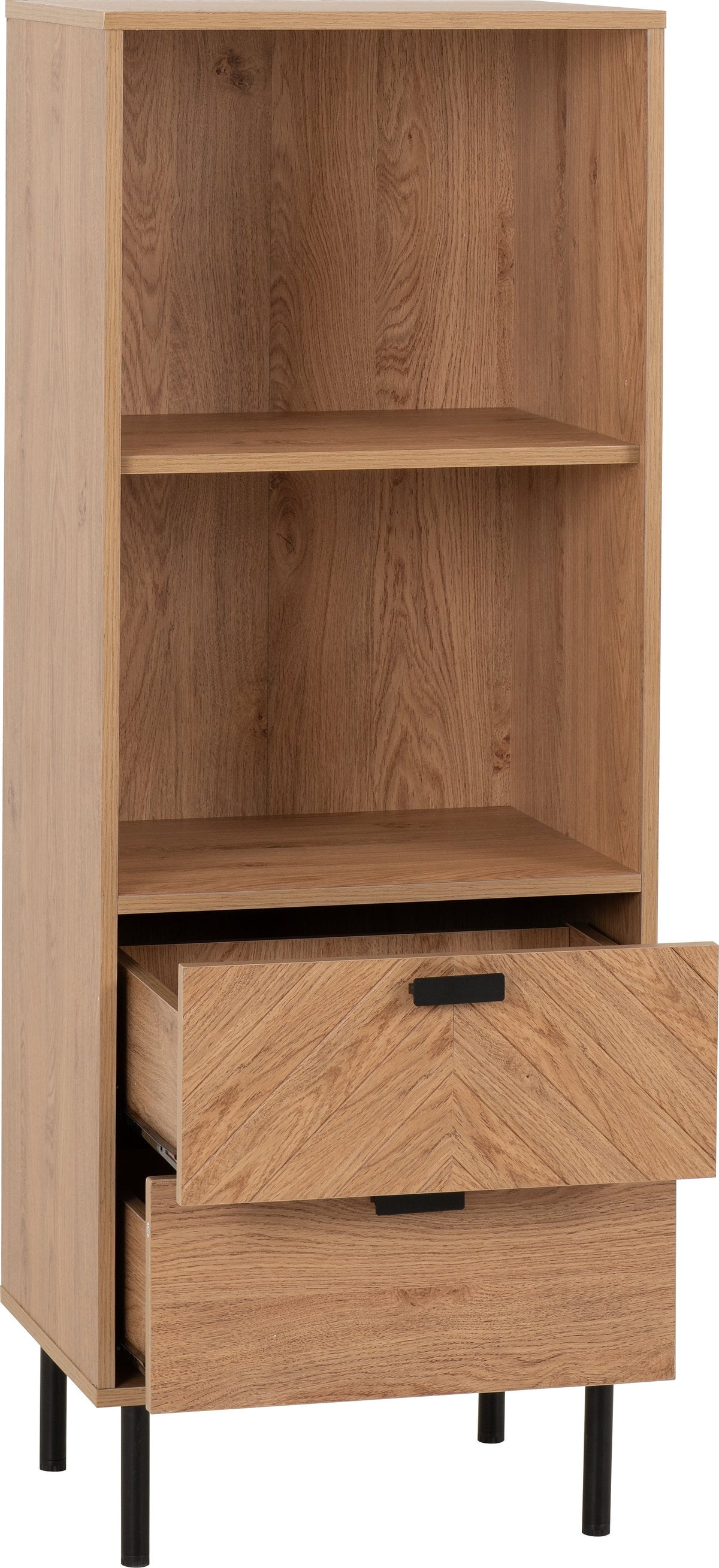 Leon 2 Drawer 2 Shelf Cabinet - Medium Oak Effect - view 10