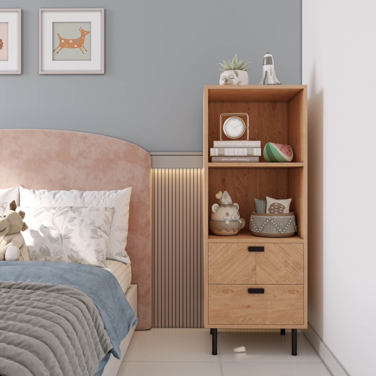 Leon 2 Drawer 2 Shelf Cabinet - Medium Oak Effect