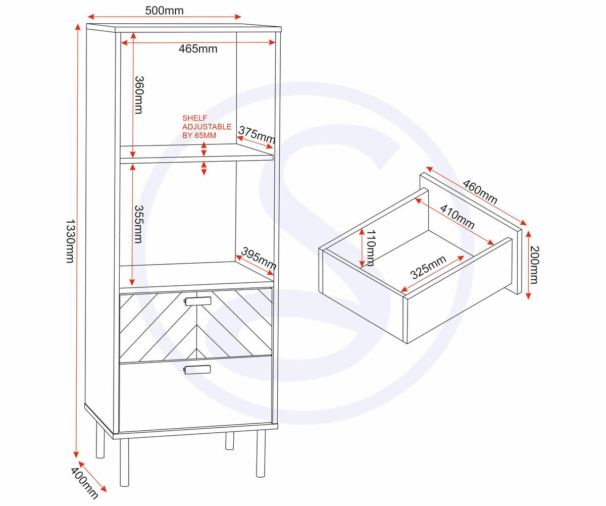 Leon 2 Drawer 2 Shelf Cabinet - Medium Oak Effect - view 3