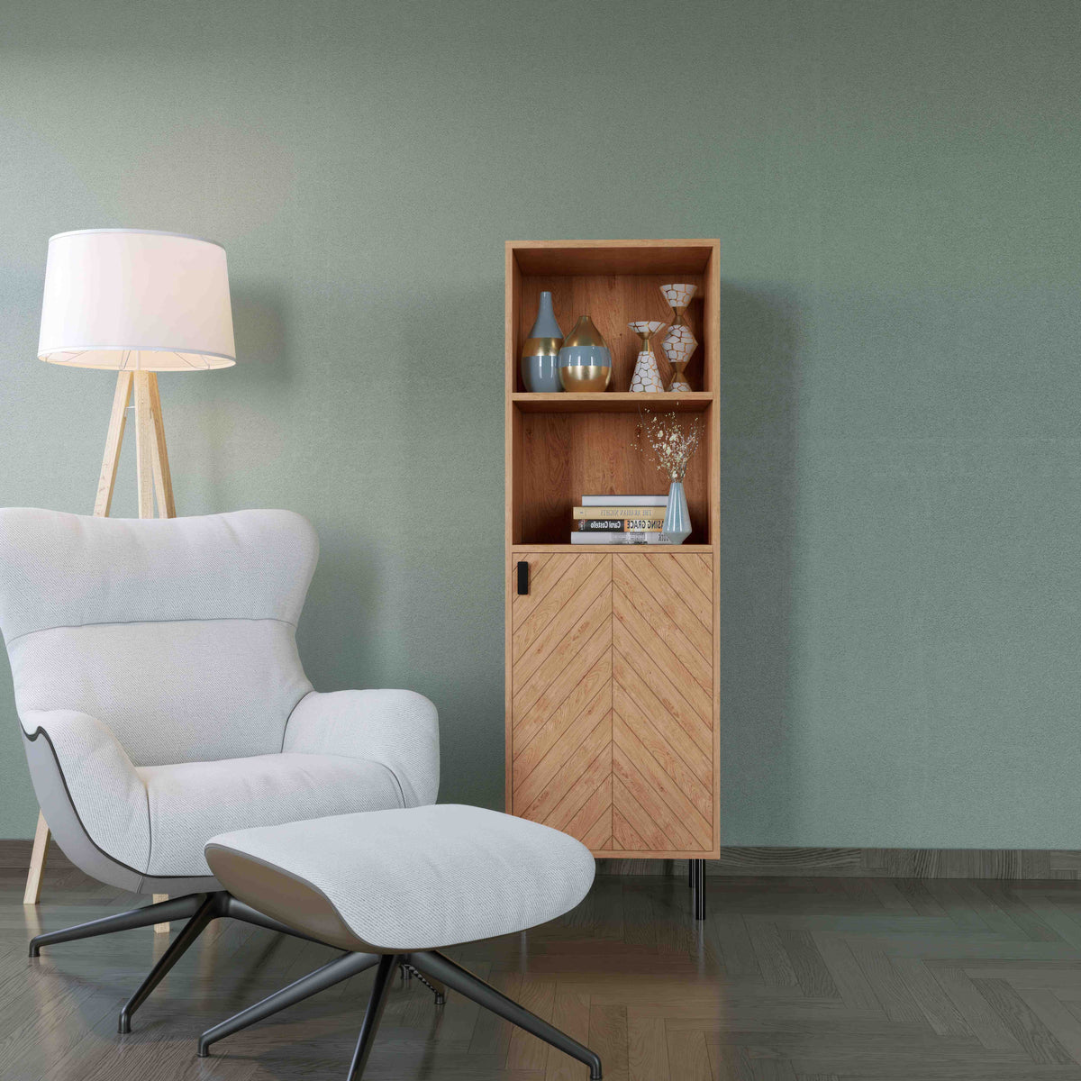 Leon 1 Door 2 Shelf Cabinet - Medium Oak Effect