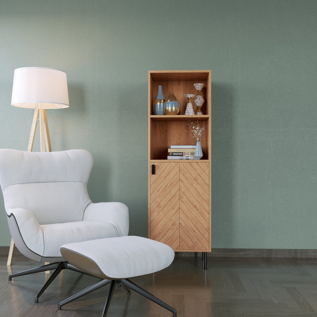 Leon 1 Door 2 Shelf Cabinet - Medium Oak Effect - view 5