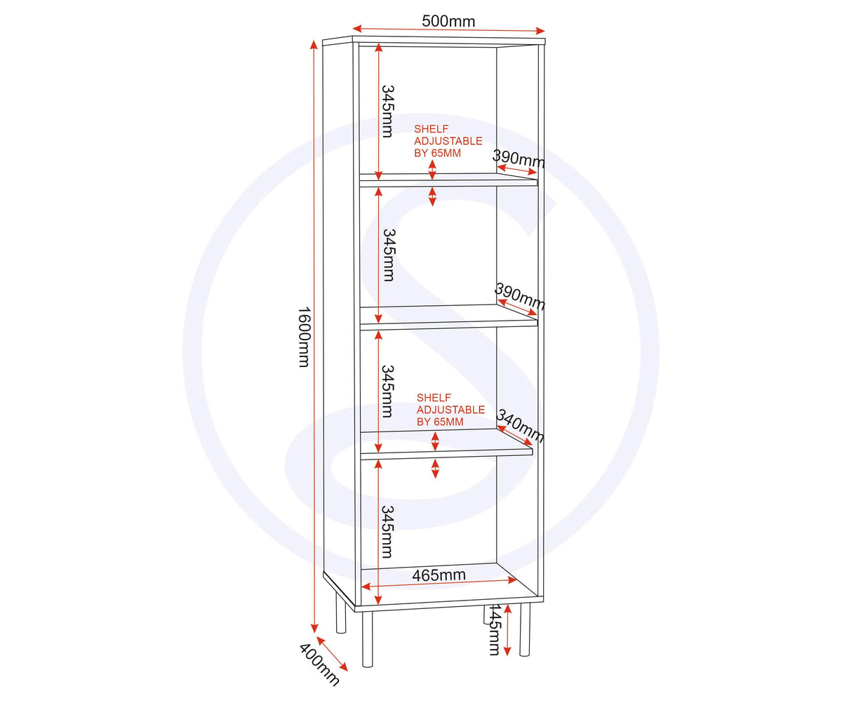 Leon 1 Door 2 Shelf Cabinet - Medium Oak Effect - view 4