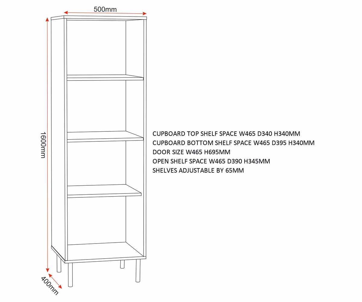 Leon 1 Door 2 Shelf Cabinet - Medium Oak Effect - view 2