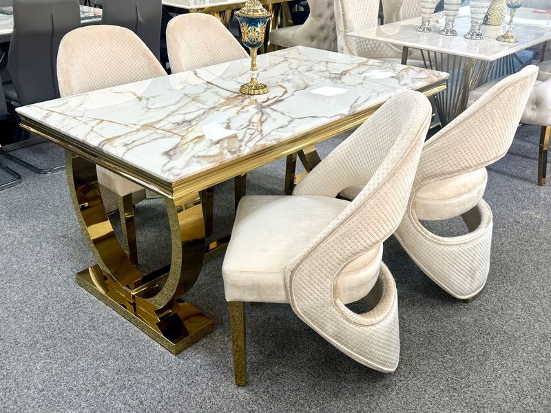 Arianna White and Gold Dining Table 160cm