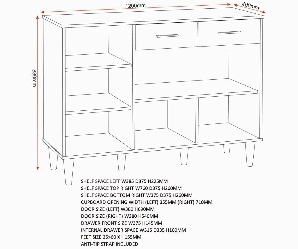 Tessa 3 Door 2 Drawer Sideboard