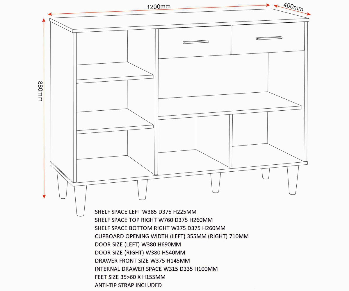 Tessa 3 Door 2 Drawer Sideboard - Natural Oak Effect - view 2