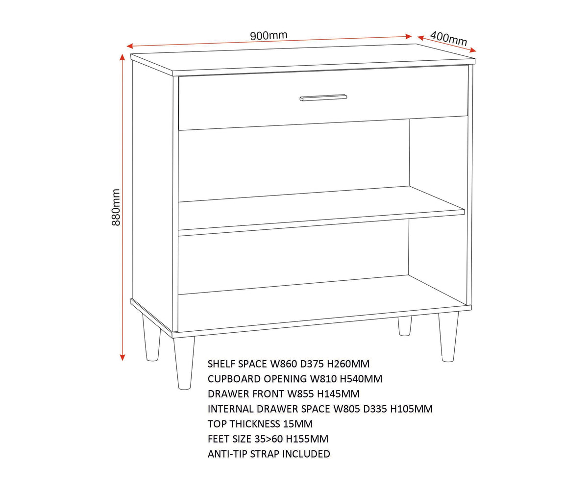 Tessa 2 Door 1 Drawer Sideboard - Natural Oak Effect - view 2